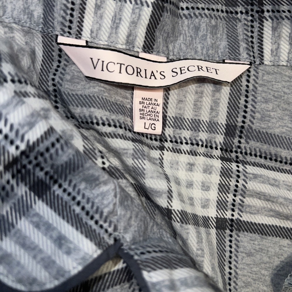 Victoria's Secret womens v neck Nightgown gown ‎ sz large gray plaid - Picture 3 of 5